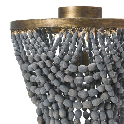 Gold and Grey Wood Bead Semi-Flush Mount Ceiling Light