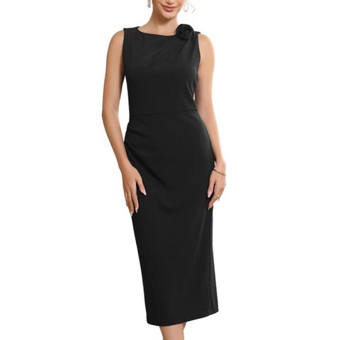 Женские платья INSPIRE CHIC Women's Formal Crew Sleeveless Ruched Evening Midi Dresses Medium Black
