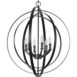 Progress Lighting Equinox 6-Light Chandelier Pendant, Steel, Black Finish, Armillary Sphere Design, Polished Chrome Shade - 1 of 4