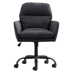 QingMoon PU Leather Office Desk Chair, 360° Swivel Computer Chair, Modern Ergonomic Armchair with Square Mid-Back for Conference, Study Room - 1 of 4