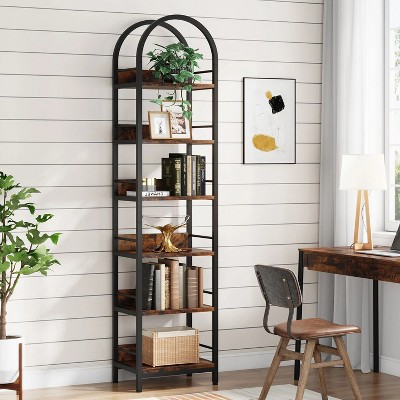 Rustic Brown 6-Tier Arched Metal Frame Bookshelf