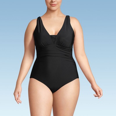 Lands' End Women's SlenderSuit Grecian Tummy Control Chlorine Resistant One Piece Swimsuit