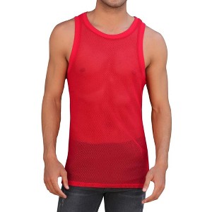 Men's Mesh Tank Top Fishnet Fitted Sleeveless Muscle Round Neck Top - 1 of 4