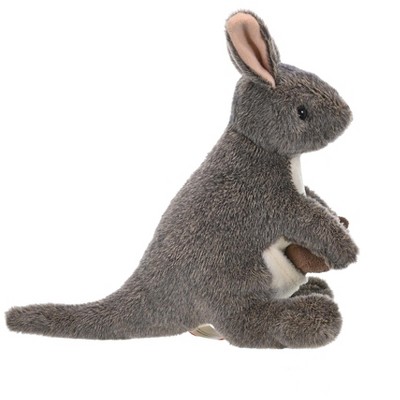 Gray and White Plush Kangaroo with Joey, 8 Inches