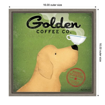 Golden Dog Coffee Co Green Canvas Wall Art with Grey Frame