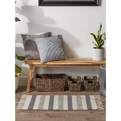 Hand-Loomed Gray Stripe Cotton Accent Rug 24"x36"