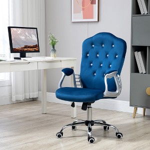 Lyngins Velvet Button Tufted Home Office Desk Chair with Swivel Wheels,Adjustable Height,Tilt Function for Work Study Vanity,Blue - 1 of 4
