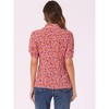 INSPIRE CHIC Women's Peter Pan Collar Contrast Trim Puff Sleeve Peasant Floral Shirt - 3 of 4