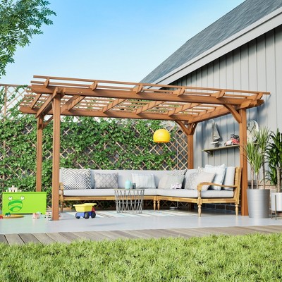 Lycvki 12 x 10 FT Outdoor Wooden Grape Pergola for Climbing Plant Support