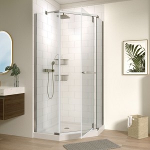 Frameless Neo-Angle Pivot Shower Door in Matte Black with 1/4 Tempered Glass" - 1 of 4