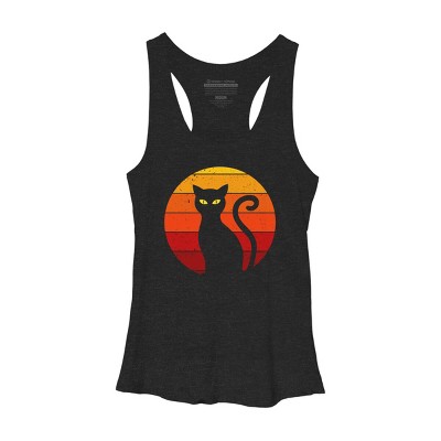 Women's Design By Humans Vintage Retro Sunset Halloween Black Cat I By lemonpepper Racerback Tank Top