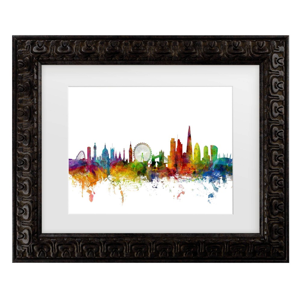 Trademark Fine Art 16"x20" Michael Tompsett London England Skyline IX Matted Framed Art Dark Gold