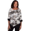 Alfred Dunner Womens Floral Geometric Crewneck Top With Necklace - 3 of 4