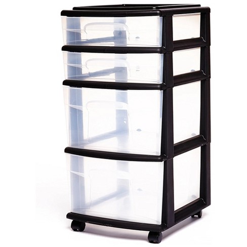 Homz Plastic 3 Clear Drawer Small Rolling Storage Container Tower