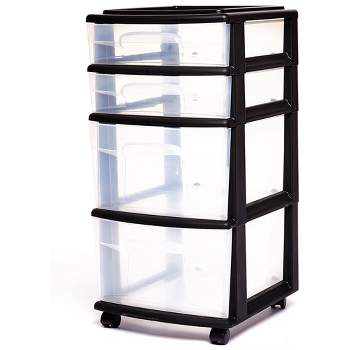 Homz Plastic 3 Clear Drawer Compact Home Rolling Storage Container Tower for Small to Medium Sized Items, White Frame