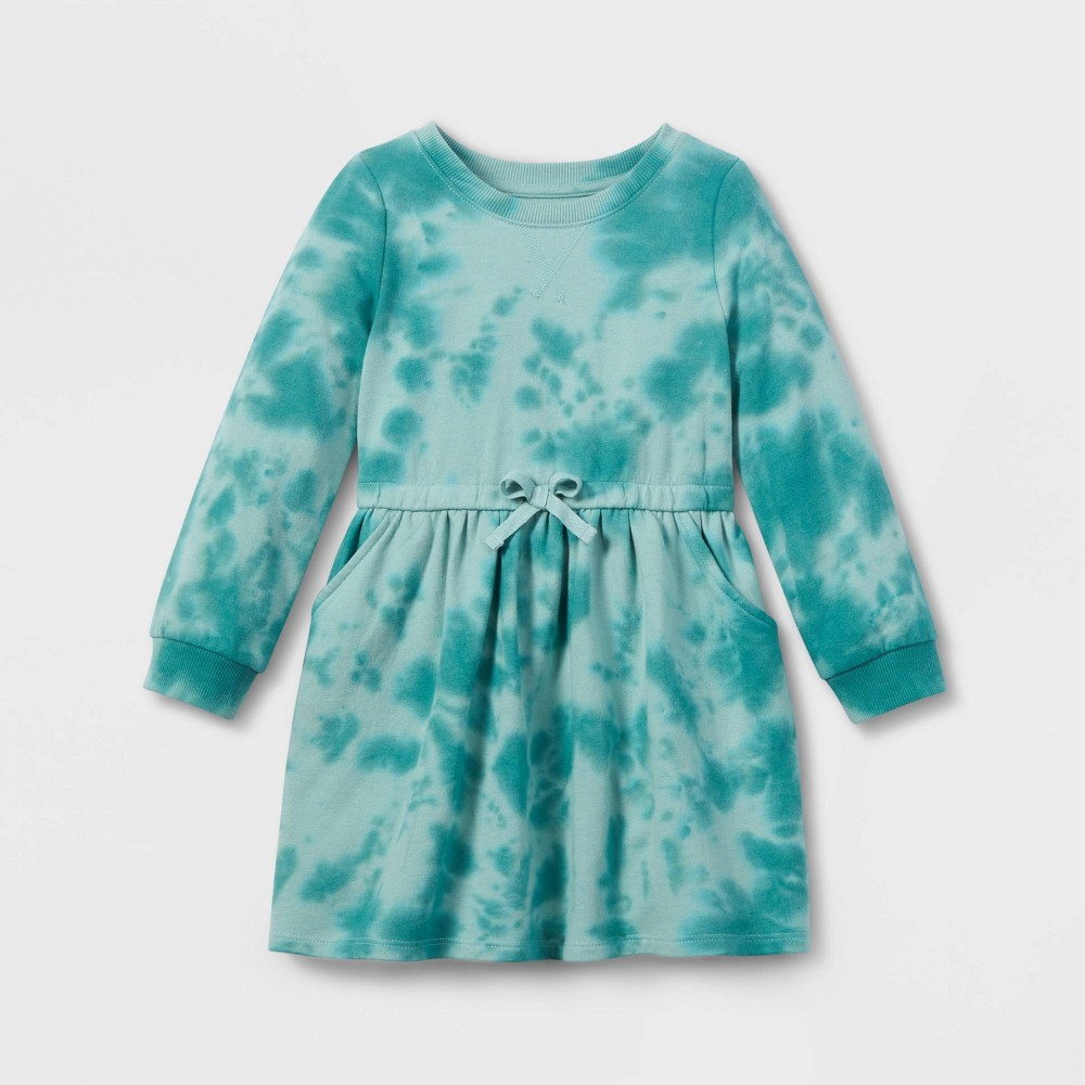 Toddler Girls' Tie-Dye Wash French Terry Long Sleeve Dress - Cat & Jack Green 2T