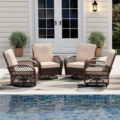 UPHA Wicker Outdoor Rocking & Swivel Chair 4-Piece Set with Cushions