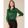 INSPIRE CHIC Women's Puff Long Sleeve Point Collar Vintage Button Work Satin Shirt - 2 of 4