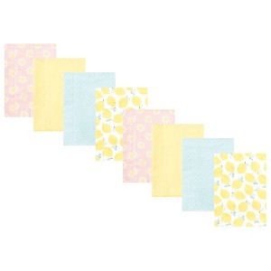 Hudson Baby Girls Cotton Poly Flannel Burp Cloths 8-Pack, Lemon Daisy, One Size - 1 of 4
