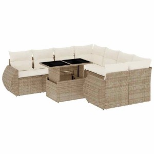 vidaXL Patio Sofa Set with Cushions Beige Poly Rattan - Beige and Cream Without Storage - 1 of 4