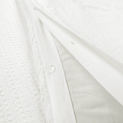 Haniya White Waffle Woven Cotton King Duvet Cover Set