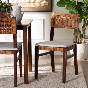 bali & pari Dameka Rattan and Wood Dining Chair Honey/White/Dark Brown - 1 of 4