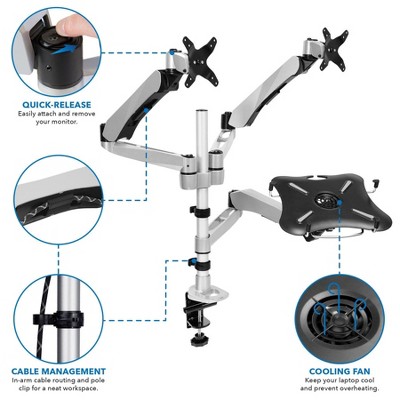 Silver and Black Adjustable Dual Monitor and Laptop Stand