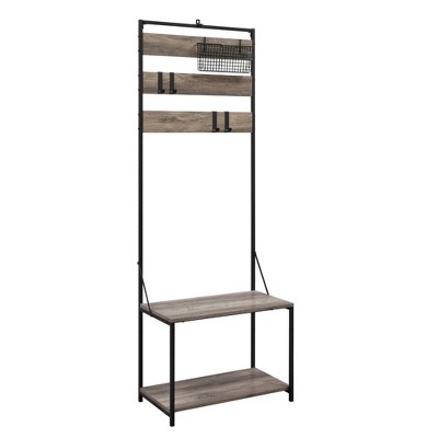 Slat Hall Tree with Adjustable Storage Gray Wash - Saracina Home