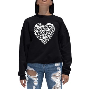 LA Pop Art Women's Word Art Crewneck Sweatshirt - Paw Prints Heart - 1 of 4