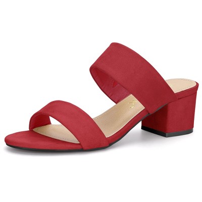 Allegra K Women's Back to College Faux Suede Dual Straps Block Heel Slide Sandals
