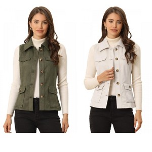INSPIRE CHIC Women's Buttoned Sleeveless Faux Suede Utility Vest with Cargo Pocket 2 Packs - 1 of 4
