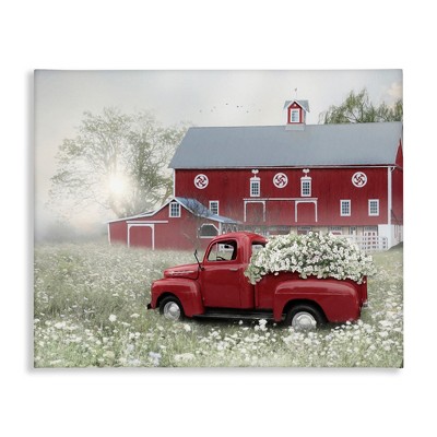 Stupell Industries Red Truck Floral Country Meadow Canvas Wall Art