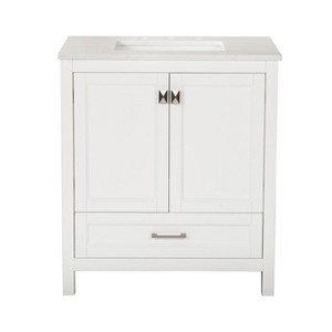 ChicFurnit Bathroom Vanities 30 Inch Freestanding Vanity with Marble Top and Soft Close Door for Bathroom, White, 29.92"*19.09"*34" - 1 of 4