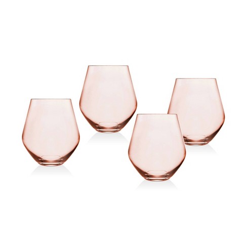 18oz 4pk Crystal Meridian Stemless Wine Glasses Blush - Godinger Silver