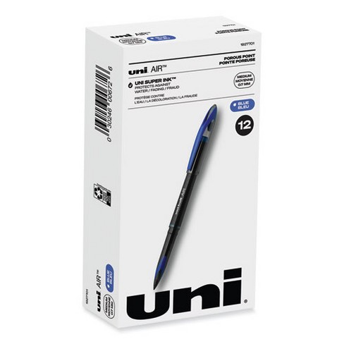 uniball AIR Porous Roller Ball Pen, Stick, Medium 0.7 mm, Blue Ink, Black/Blue Barrel, Dozen - image 1 of 4