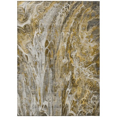 Brown Taupe And Gold Abstract Washable Indoor Outdoor Area Rug
