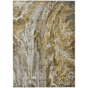 Brown Taupe And Gold Abstract Washable Indoor Outdoor Area Rug - 1 of 4