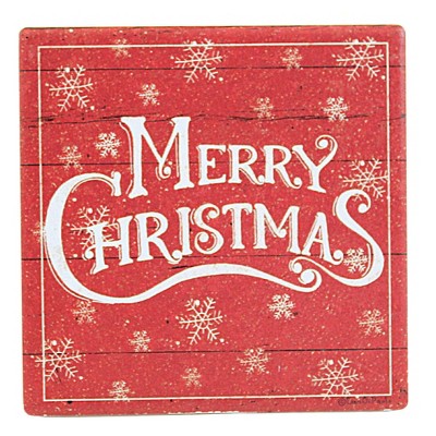 Festive Christmas Stone Coaster Set with Wire Holder