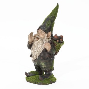 LuxenHome 18.9" LuxenHome Calling All Gnomes Garden Sculpture Resin Statue, Indoor and Outdoor Green - 1 of 4