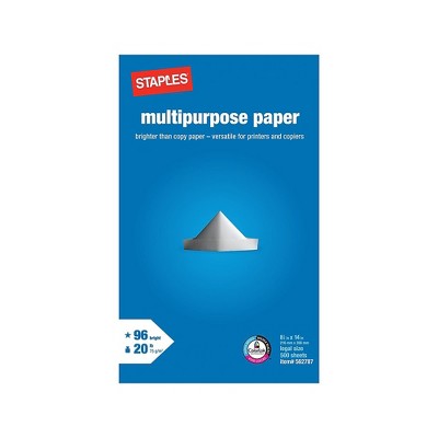 Staples 8.5" x 14" Multipurpose Paper 20 lbs. 96 Brightness 500/RM (05029) 562787