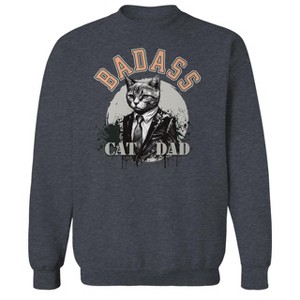 Rerun Island Men's Badass Cat Dad Long Sleeve Graphic Cotton Pullover Sweatshirt - 1 of 3