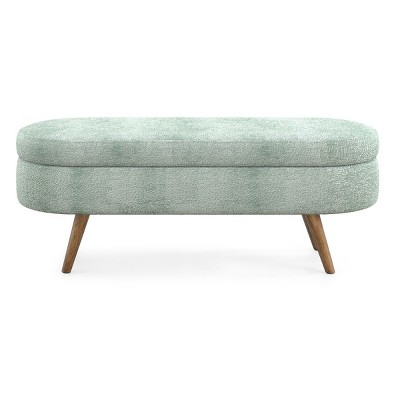 GlasFlength Ottomans and Benches Oval Storage Bench with Sturdy Wood Legs Simple Design for Contemporary Living Room Bedroom, Green, 44"*16.15"*9.5"