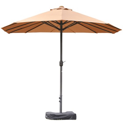 Coffee Steel Double-Sided Rectangular Patio Umbrella with Base