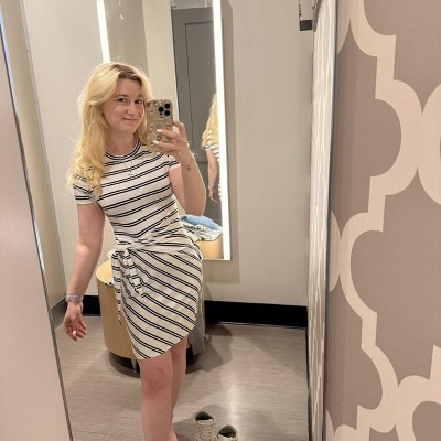 Women's Short Sleeve Tie-Front Knit Mini Dress - A New Day White/Black  Striped M : Target