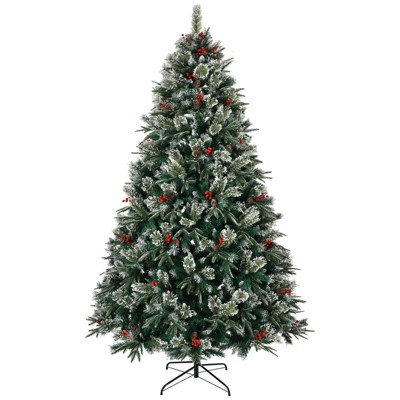 Racxily 8ft Pre-Decorated Artificial Christmas Tree, PE/PVC Snow Frosted with 1550 Tips & Pinecones, Easy Assembly