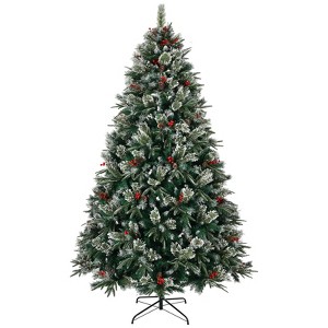 Racxily 8ft Pre-Decorated Artificial Christmas Tree, PE/PVC Snow Frosted with 1550 Tips & Pinecones, Easy Assembly - 1 of 4