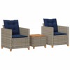 vidaXL 3 Piece Bistro Set with Cushions Gray Poly Rattan Acacia Wood - 2 of 4