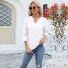Womens Cute Notch V Neck T Shirts Ruffle 3/4 Length Sleeves Blouses Casual Loose Eyelet Tunics - 2 of 4
