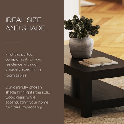 Paulo Weathered Black Solid Wood Rectangular Coffee Table with Shelf
