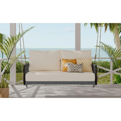 PAGED Porch Swing Woven Rope Patio Swing with Soft Cushions Seating for Outdoor, Garden, Patio, Porch